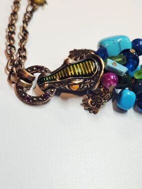 Alligator Pendant Cluster Necklace with Turquoise & Multi Beads CHICOS